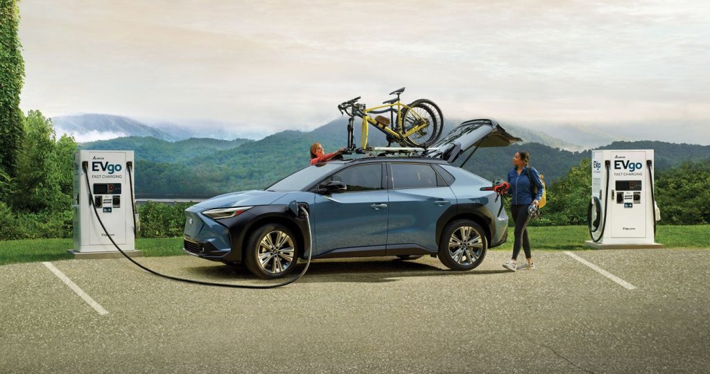 2023 Subaru Solterra EV plugged in