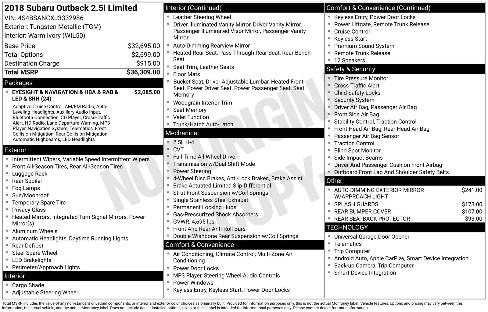 2018 Subaru Outback 2.5i Limited