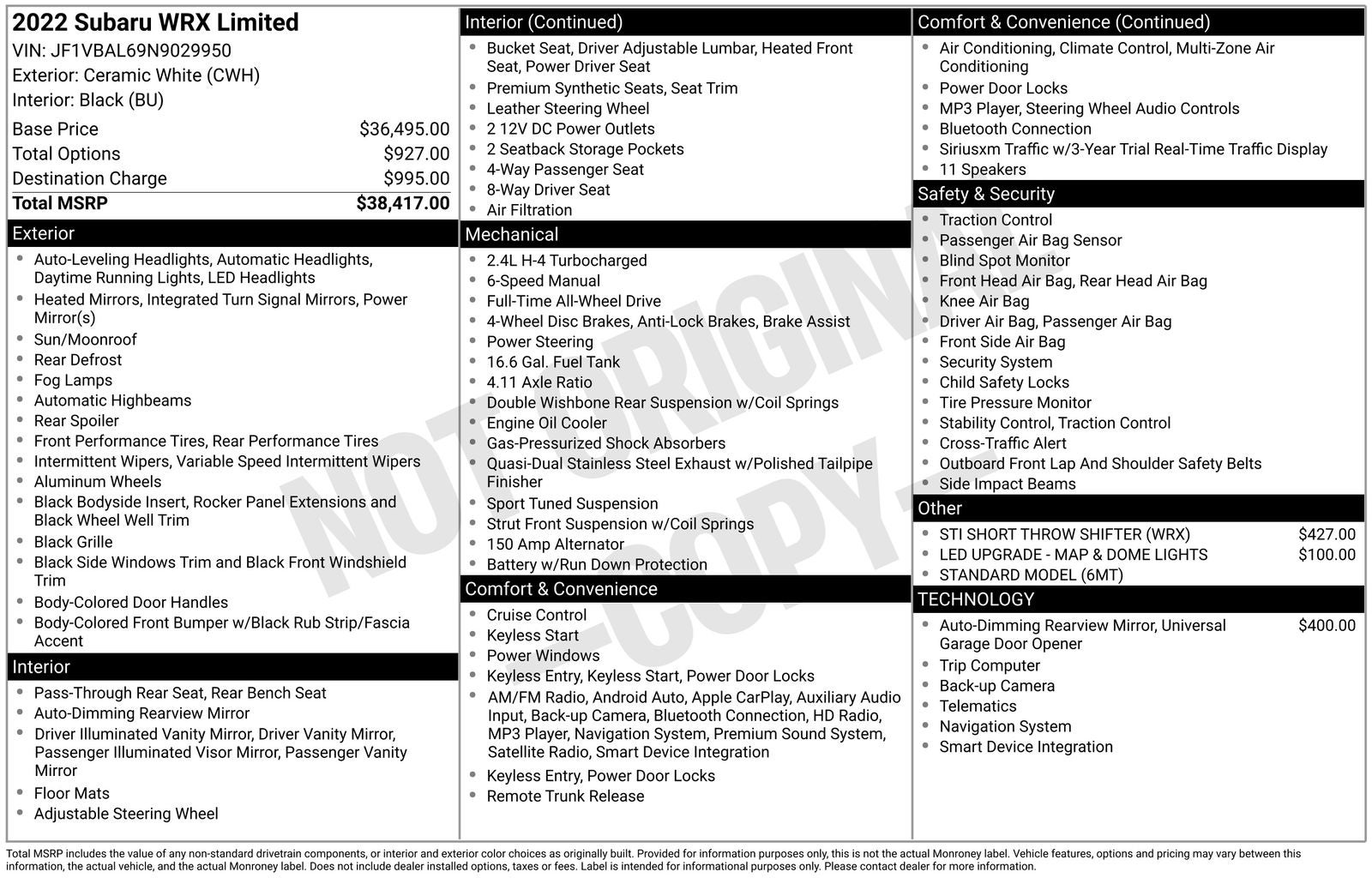 2022 Subaru WRX Limited
