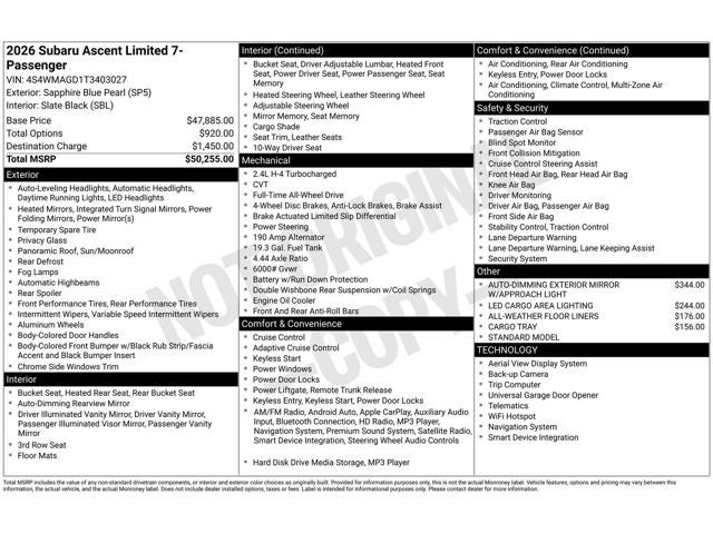 2026 Subaru Ascent Limited 7-Passenger