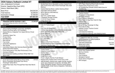 2026 Subaru Outback Limited XT