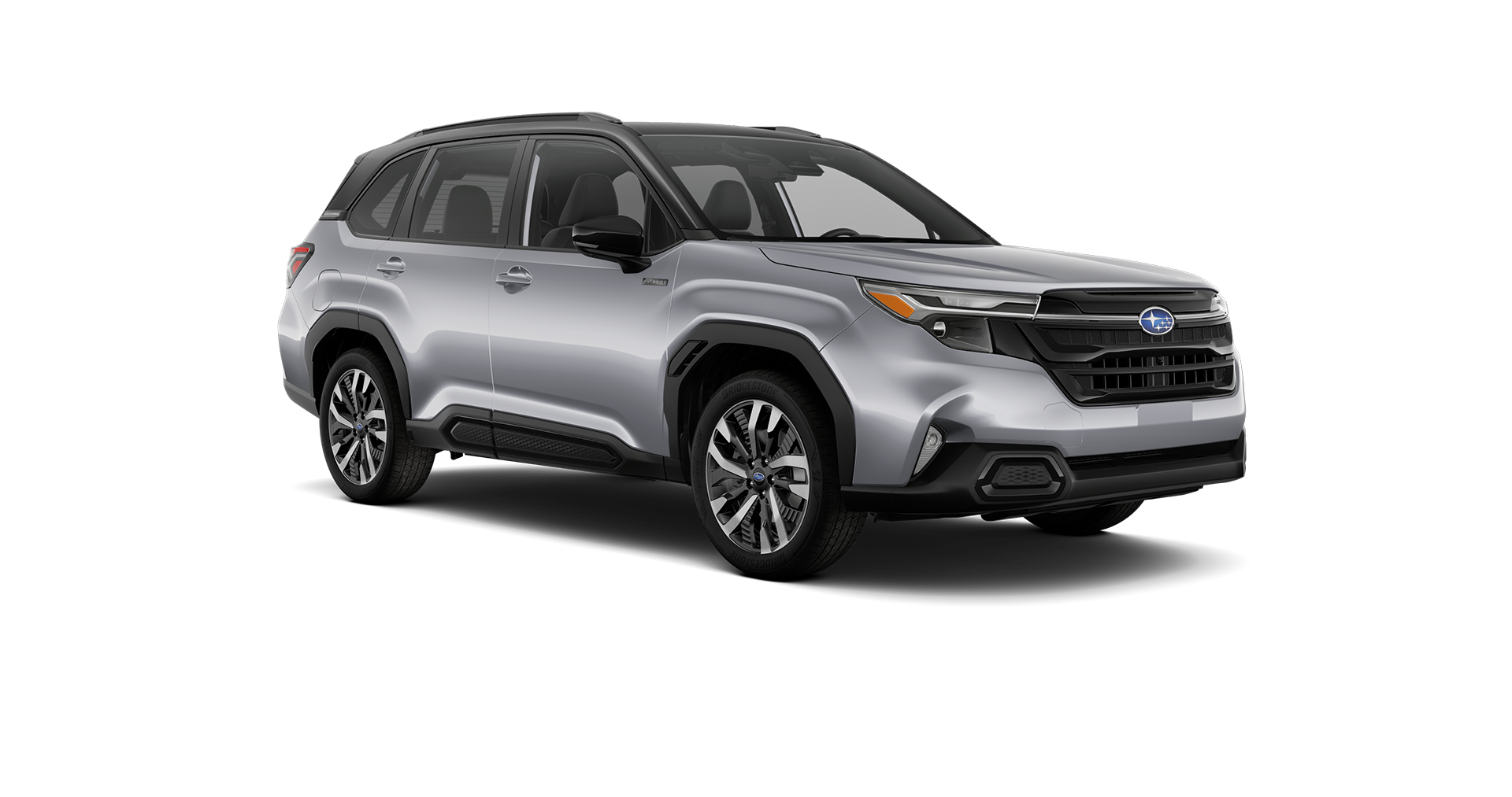2026 Subaru Forester Touring Hybrid Shown in Ice Silver Metallic / Crystal Black Silica Two-Tone