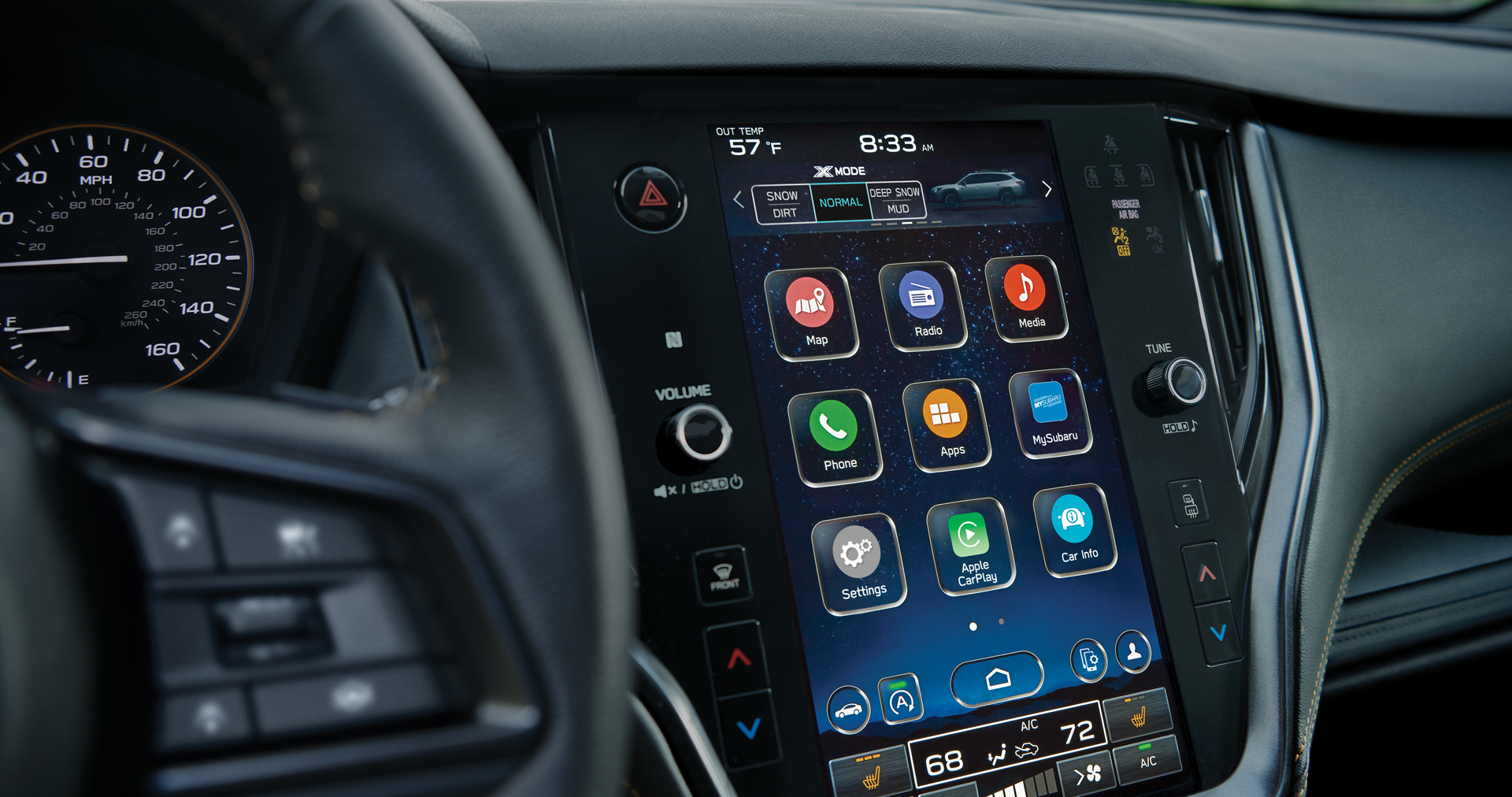 A close-up of the 11.6-inch touchscreen for the STARLINK Multimedia system on the 2023 Outback Wilderness. | Puente Hills Subaru in City of Industry CA