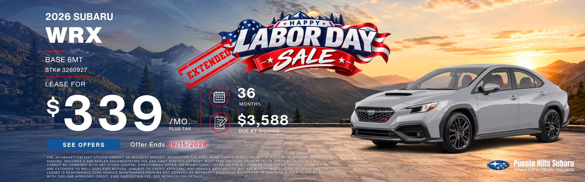 2026 WRX Labor Day Sale Extended