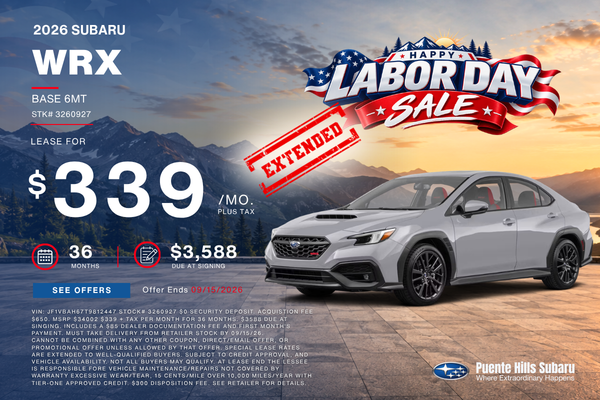 2026 WRX Labor Day Sale Extended